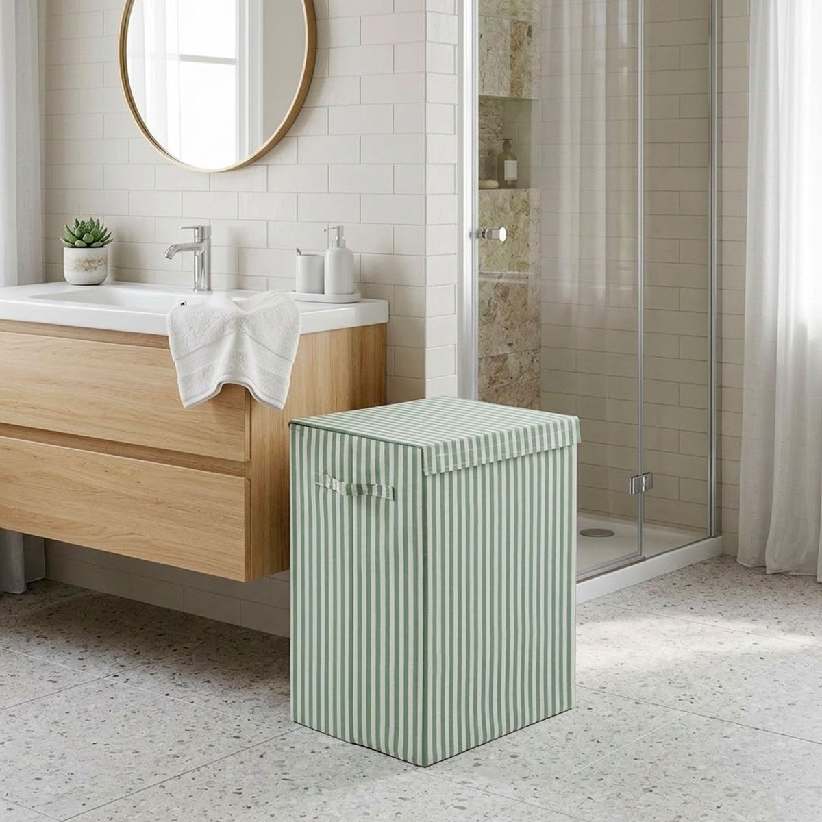 Panier à linge rayé vert 40x30x50cm vert, VERSA