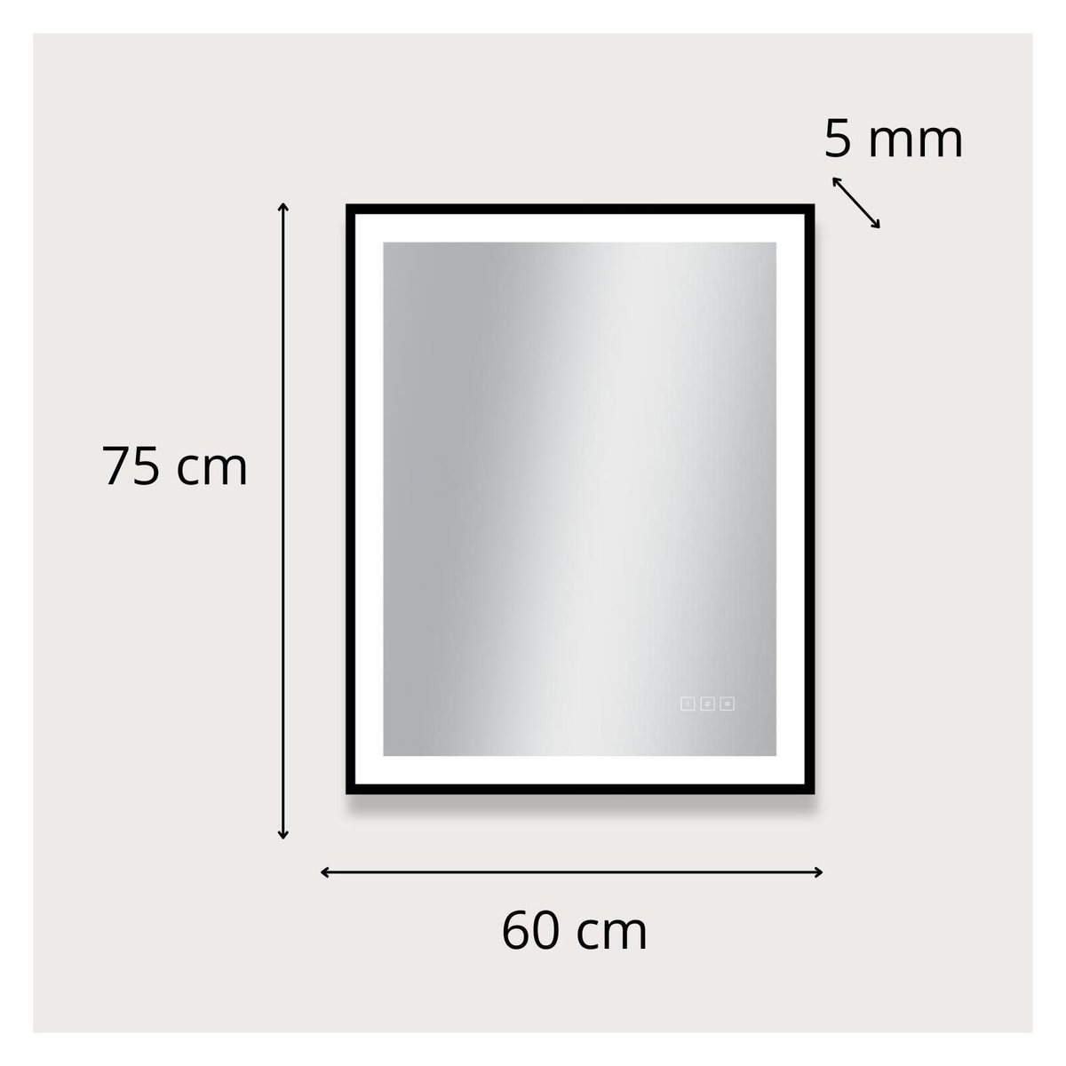Miroir LED rectangulaire L60/80/120cm avec cadre alu noir VELUNA couleur unique, MOB IN
