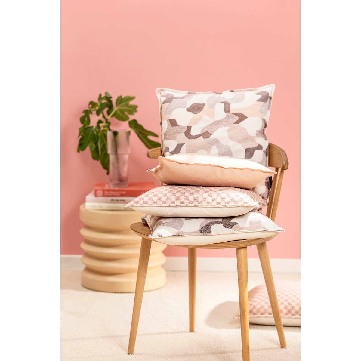 Housse de coussin jacquard carreaux KIMI rose et beige, MAGMA HEIMTEX