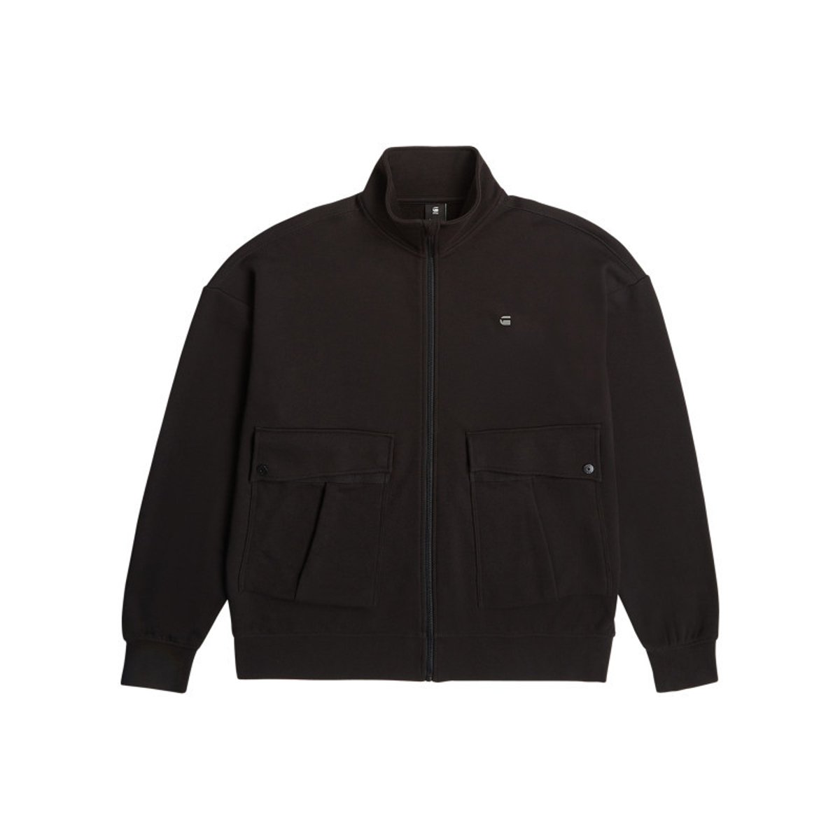 Sweat zippé en coton noir uni avec une coupe droite et un col montant noir, G-Star RAW