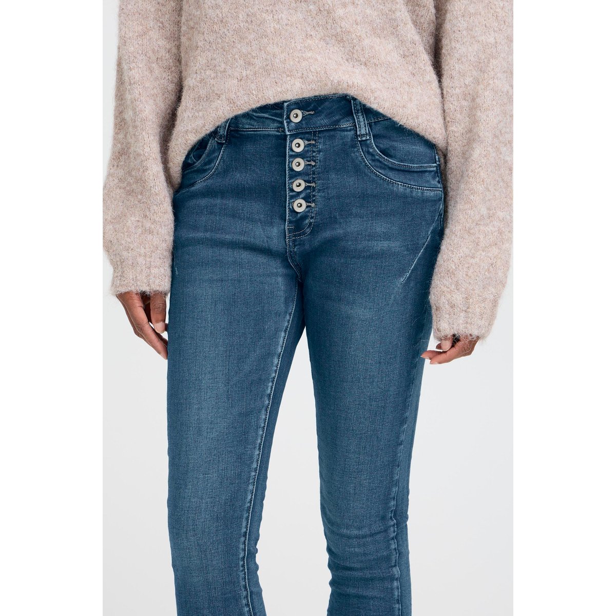 Jean slim taille haute bleu sky blue denim, B.YOUNG