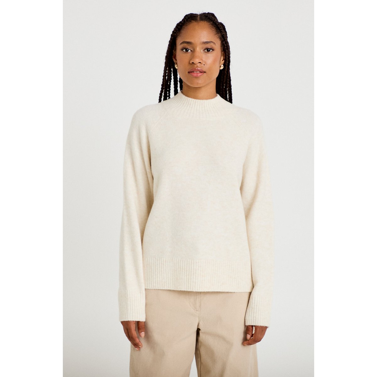 Pull col montant manches longues ecru, CACHE CACHE