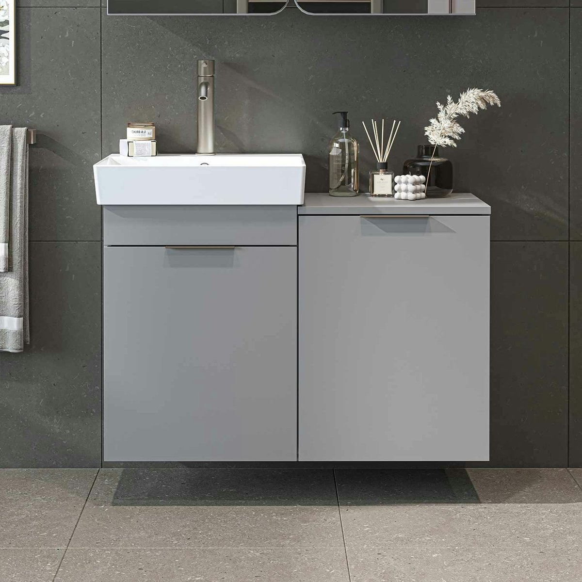 Vasque suspendue + meuble panier à linge NESSA gris, PIER IMPORT