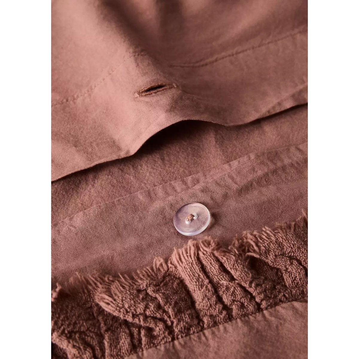 Housse de couette coton lavé volant en gaze effiloché lit 135/140 cm rose géranium, MANGO HOME
