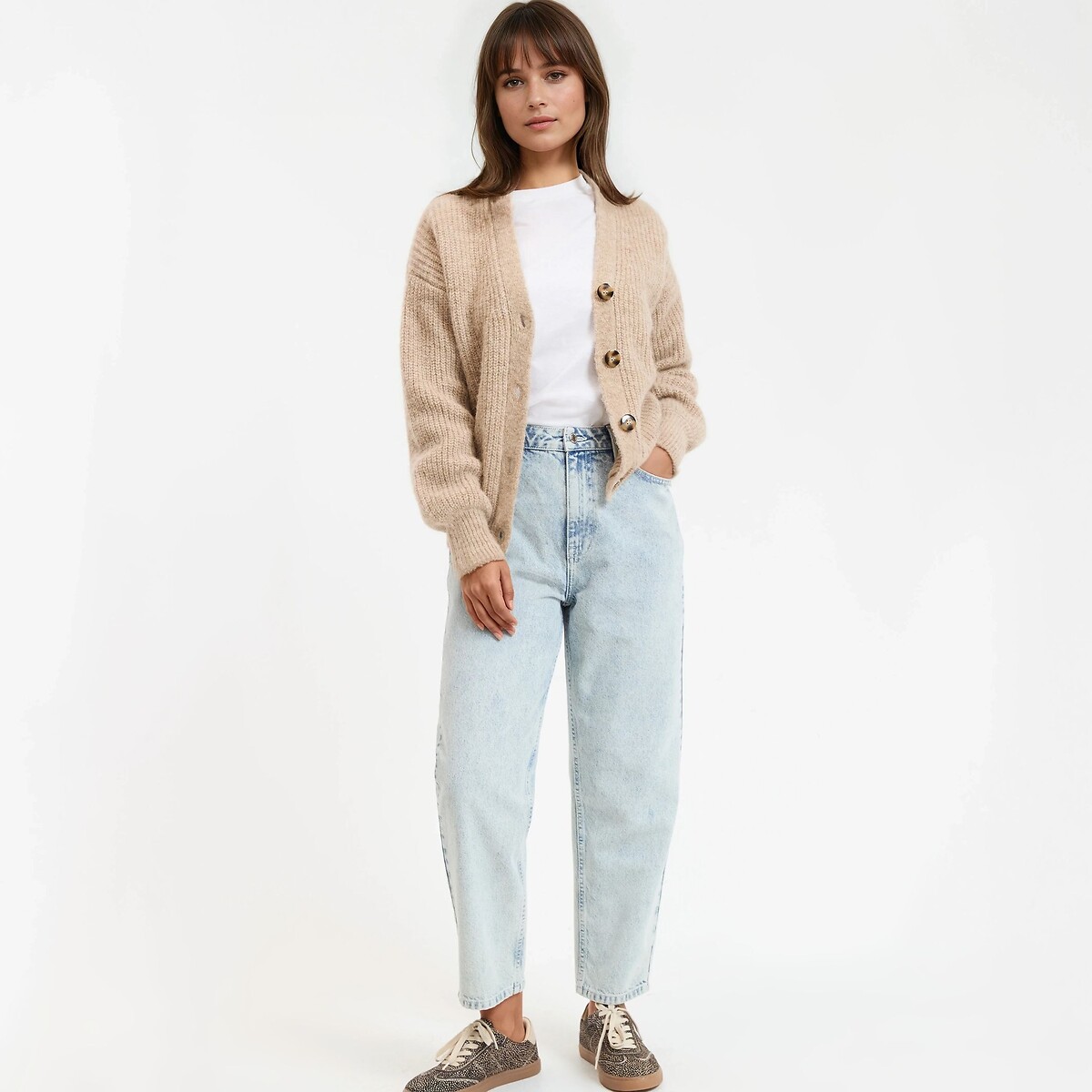 Signatures Gildas Cardigan with V-Neck in Alpaca Mix beige marl, LA REDOUTE COLLECTIONS
