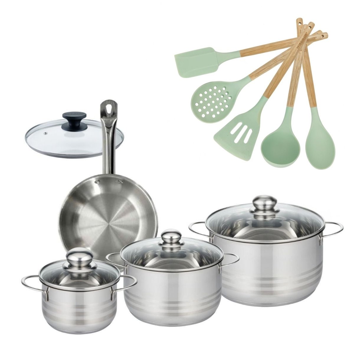 1 poêle 24cm, 3 faitouts 16/20/24cm ETHERNA BRILLANT FENIX OCÉAN inox, FACKELMANN
