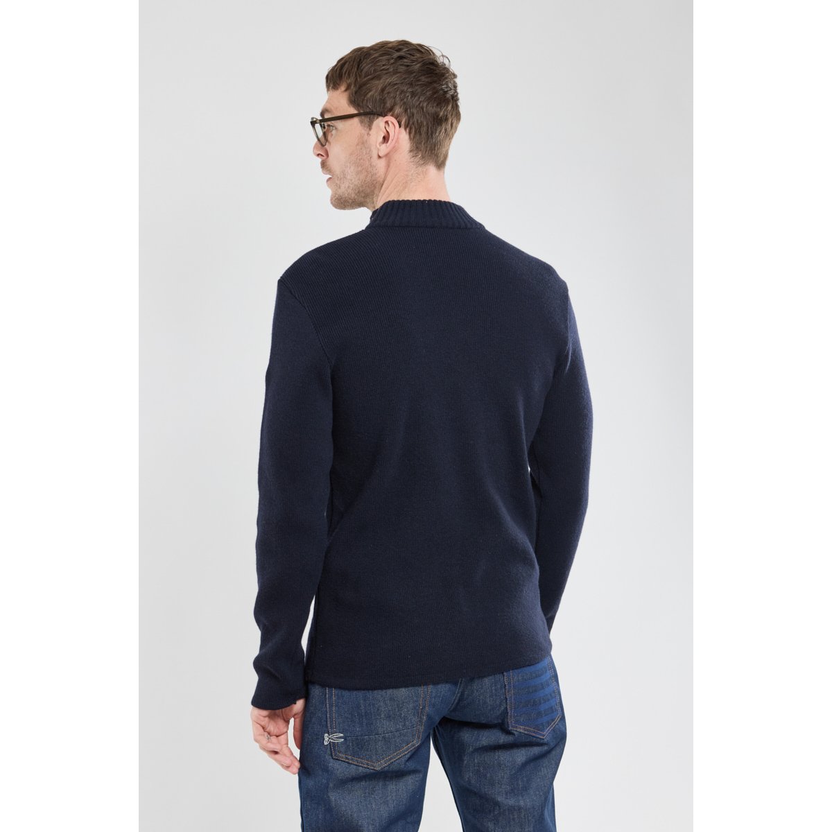 Pull marin zippé en laine et polyamide marine deep/milk, ARMOR-LUX