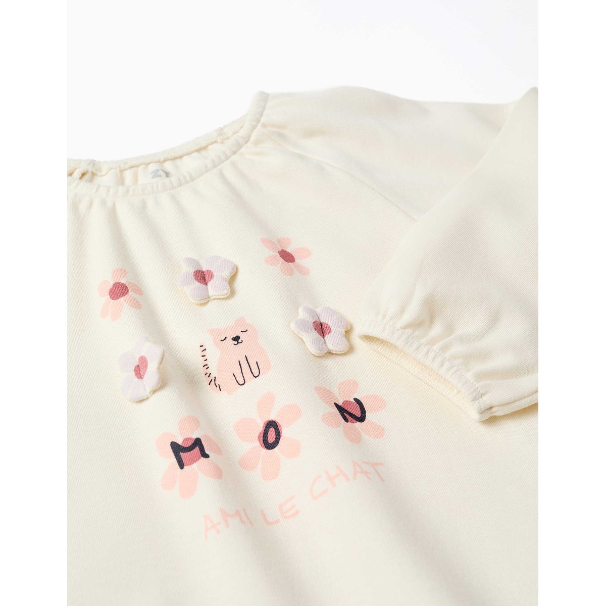 Pyjama à manches longues en coton avec fleurs imprimées blanc, ZIPPY
