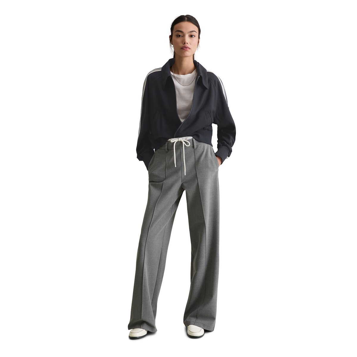 Pantalon deux-en-un loose en doux mélange de viscose et de coton gris, MARC O’POLO DENIM