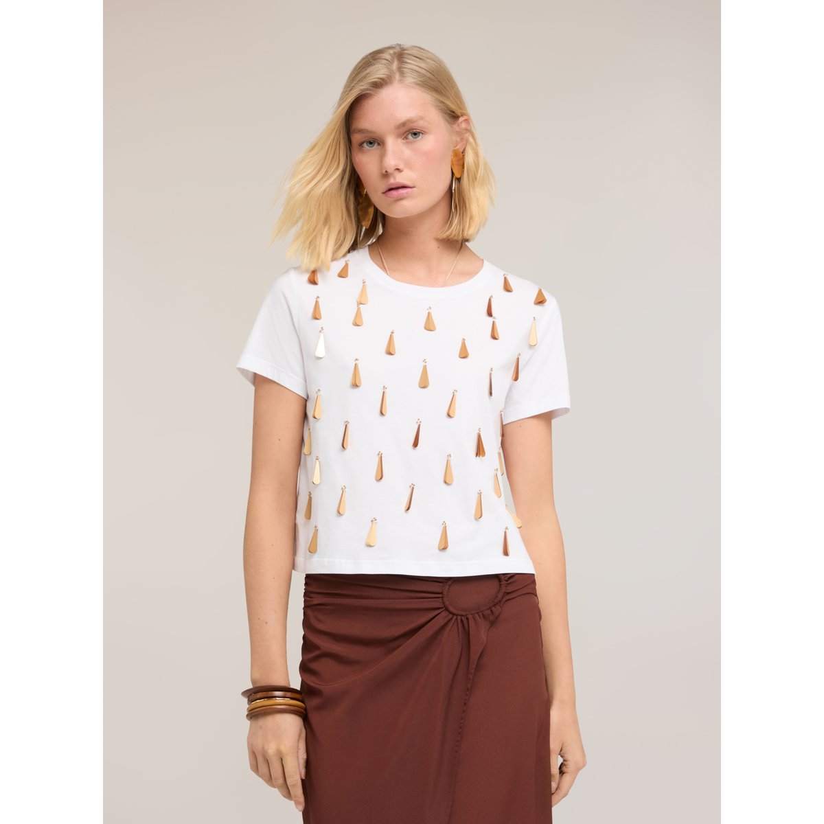 T-shirt avec broderie de paillettes blanc, MOTIVI