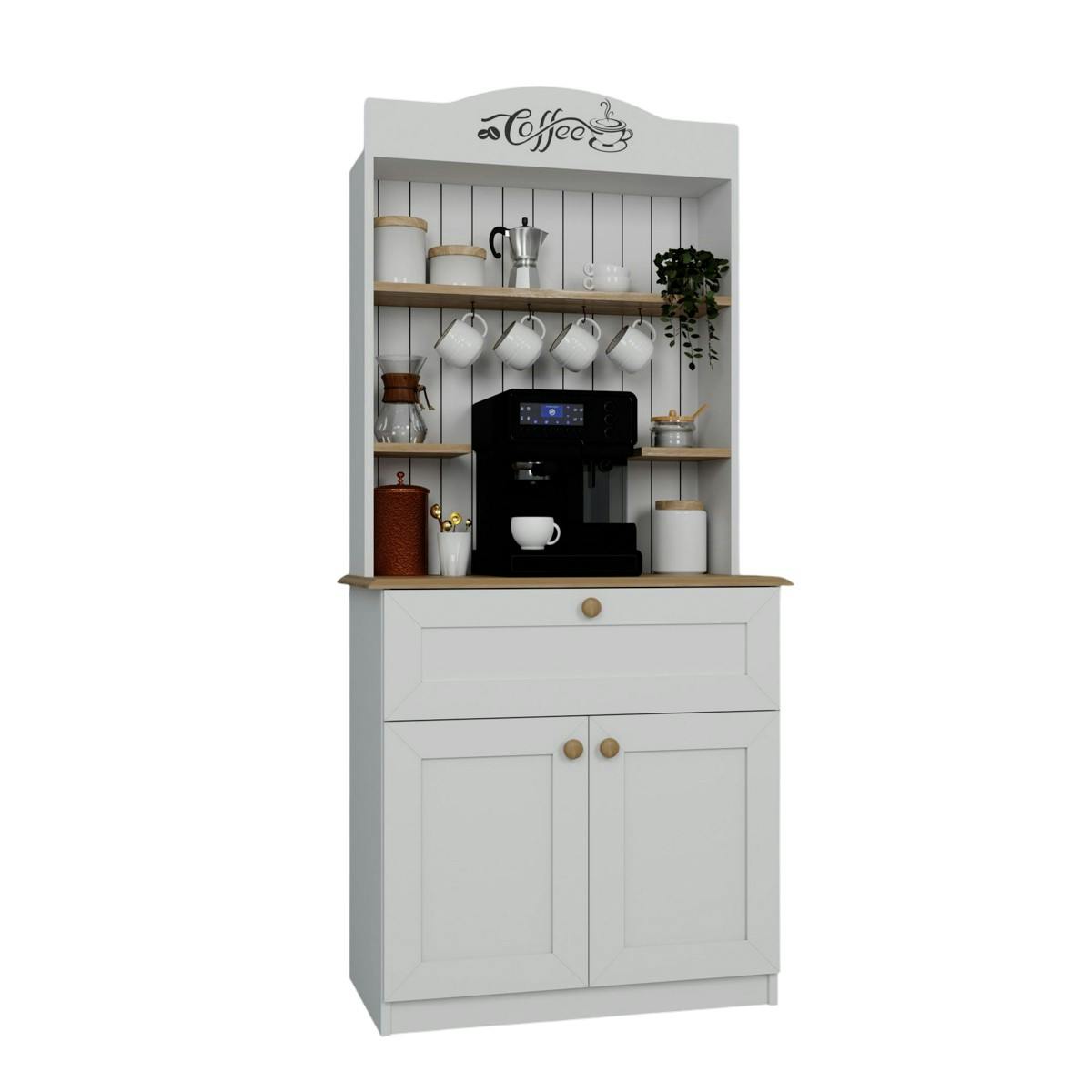 Vaisselier de cuisine avec niche machine à café VAREN blanc, PIER IMPORT