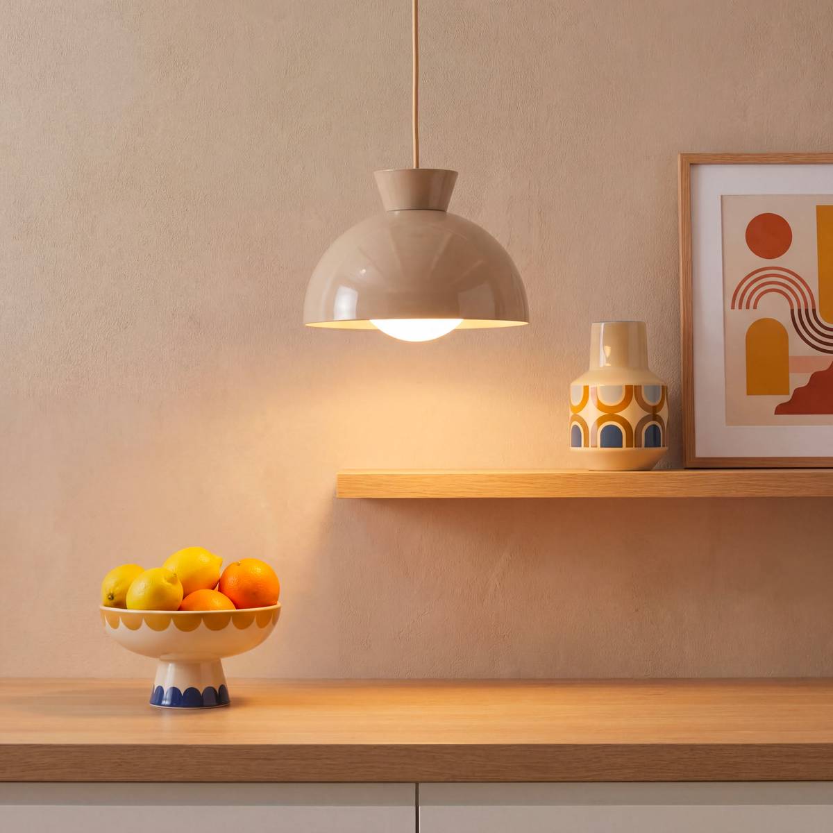 Suspension ronde en acier LITO beige, ATMOSPHERA
