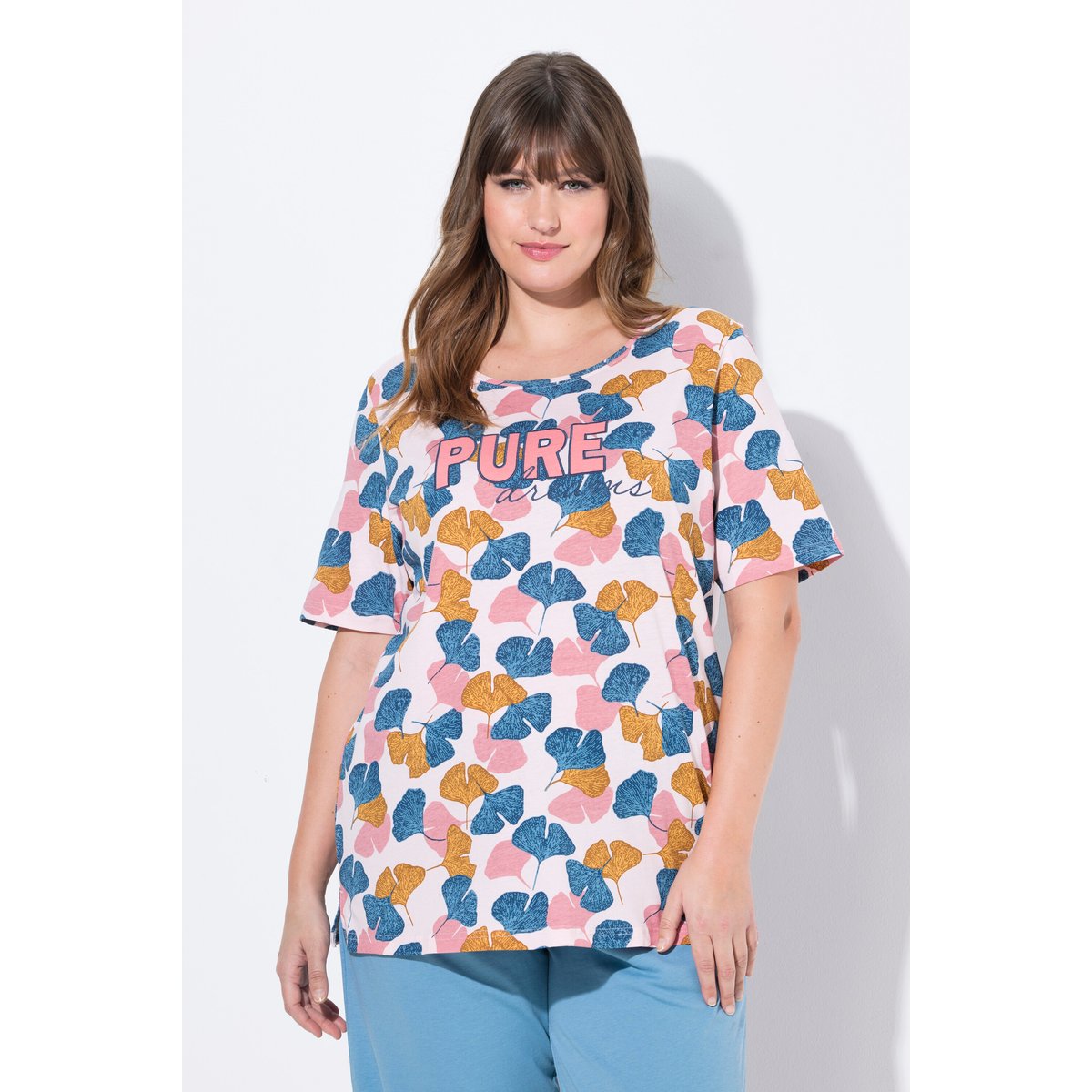 T-shirt de pyjama, Ginkgo, col rond rose clair, ULLA POPKEN