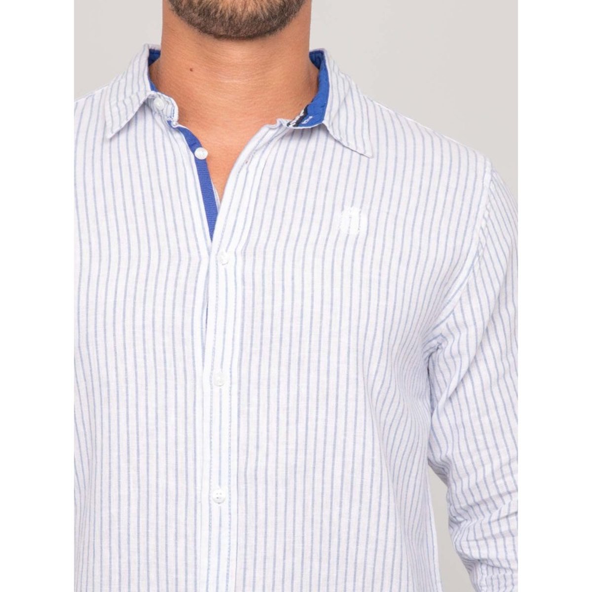 Chemise Manches Longues Lin Rayures Duplaya bleu, RITCHIE
