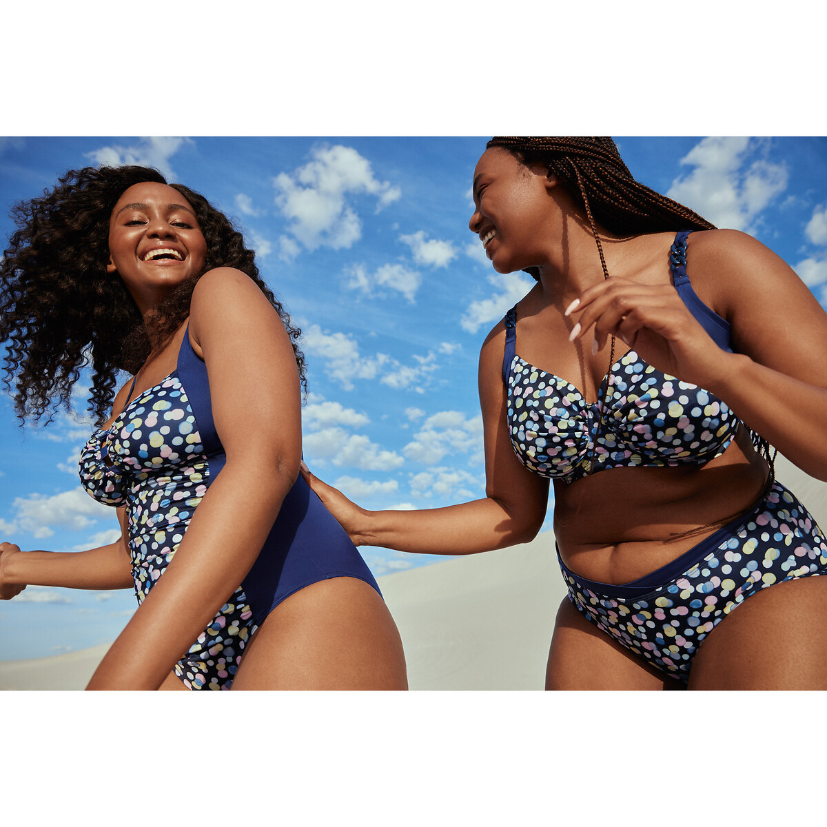 Haut de maillot de bain Mesola imprimé pois fond marine, DORINA