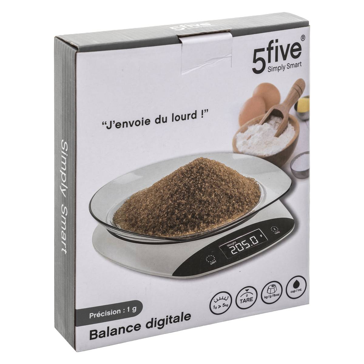 Balance digitale avec plateau amovible ESSENTIELS blanc, 5FIVE SIMPLY SMART