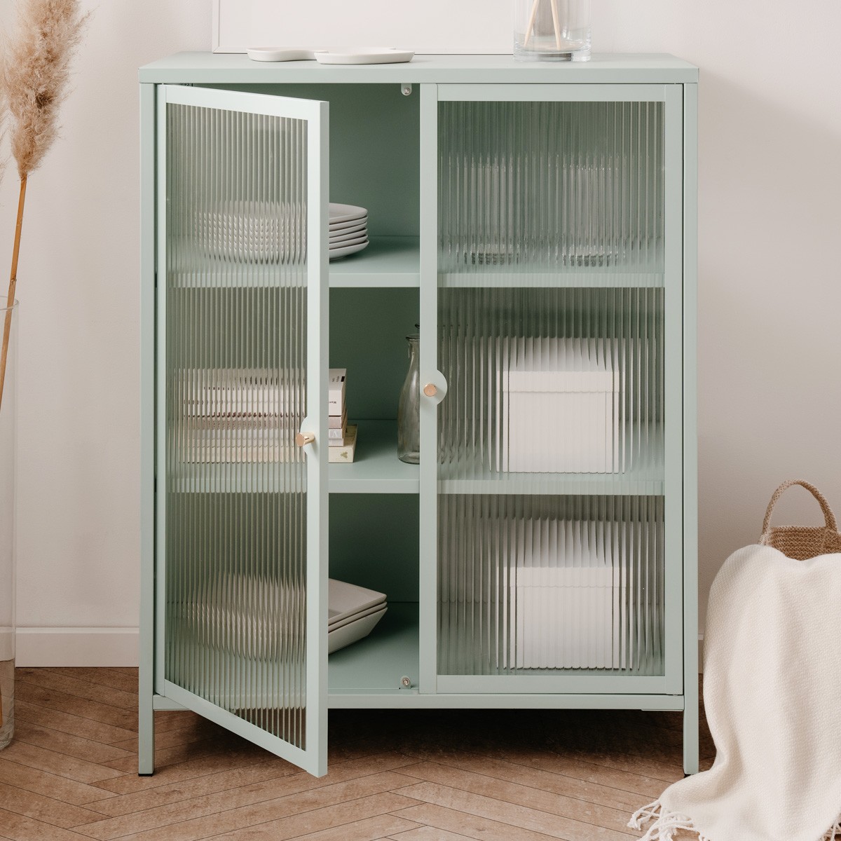 Buffet haut 2 portes vitrées - MICK vert menthe, HOMIFAB