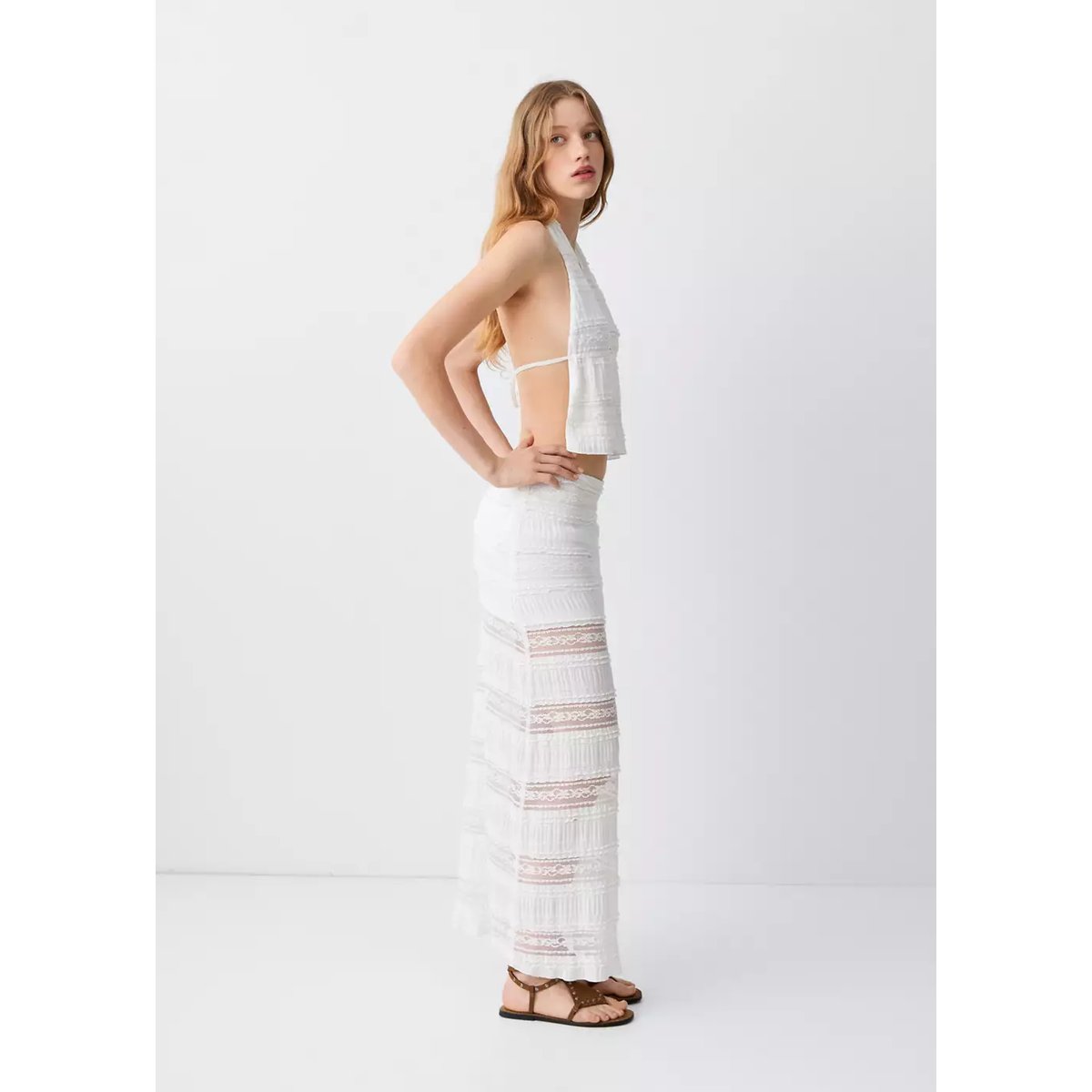 Jupe longue dentelle blanc, MANGO TEEN