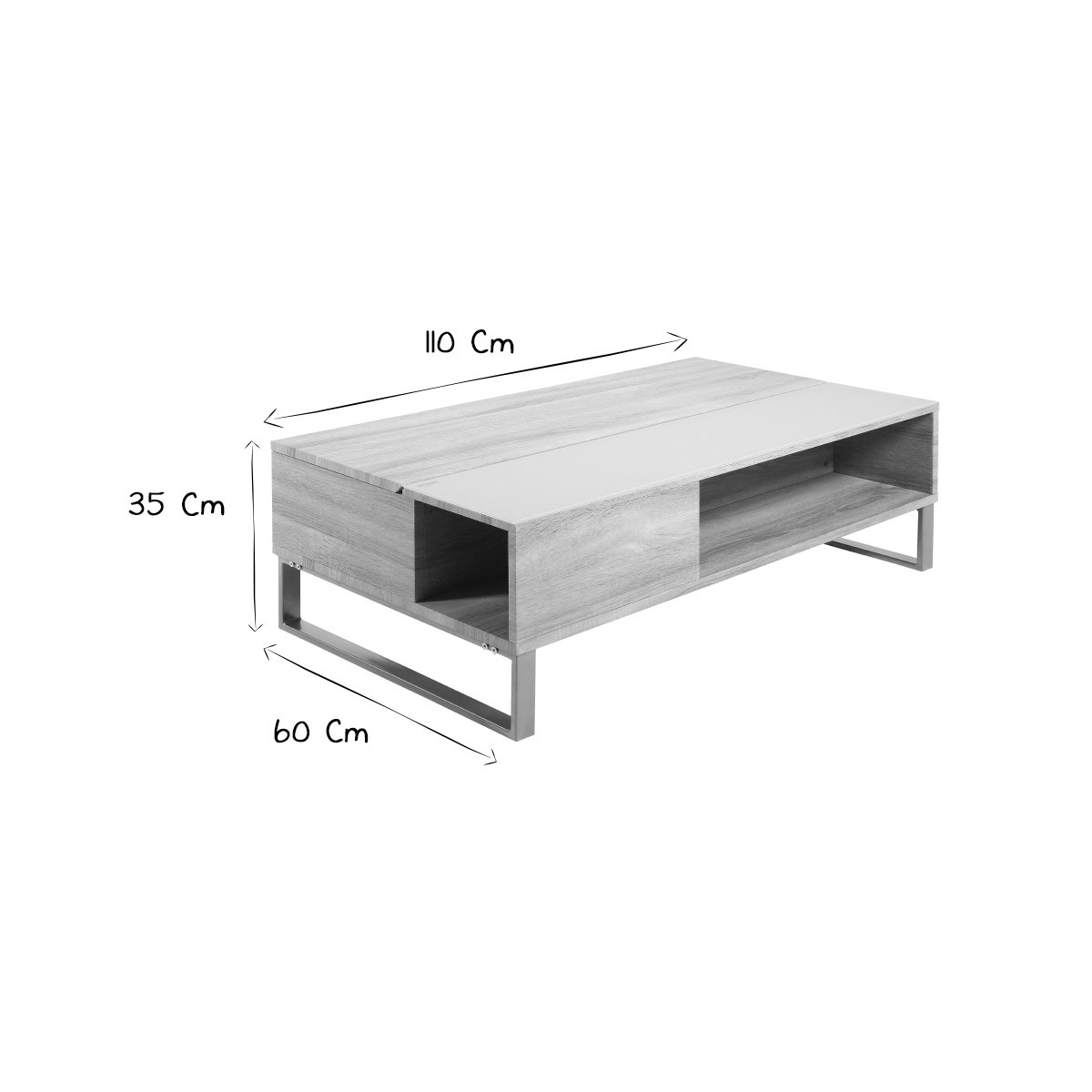 Table basse relevable rectangulaire bois clair et métal noir L110 cm WYNN bois clair / noir, MILIBOO