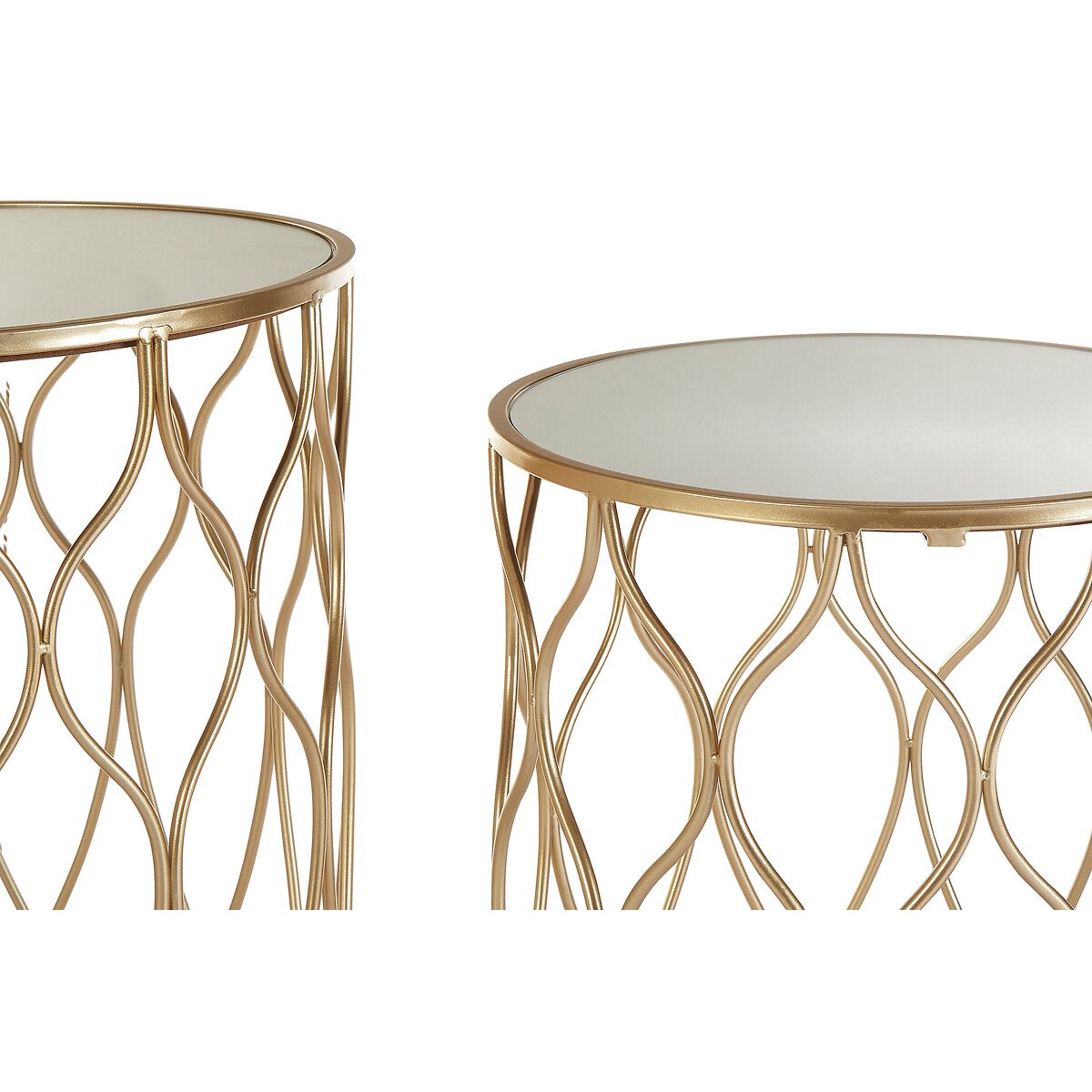 Set of 2 Round Side Tables with Mirror Top in Champagne Iron gold-coloured, SO'HOME