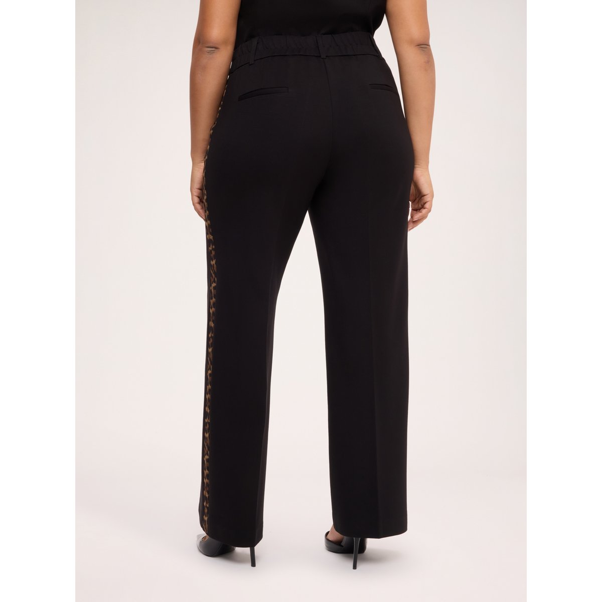 Pantalon droit avec bande imprimé animal noir, FIORELLA RUBINO