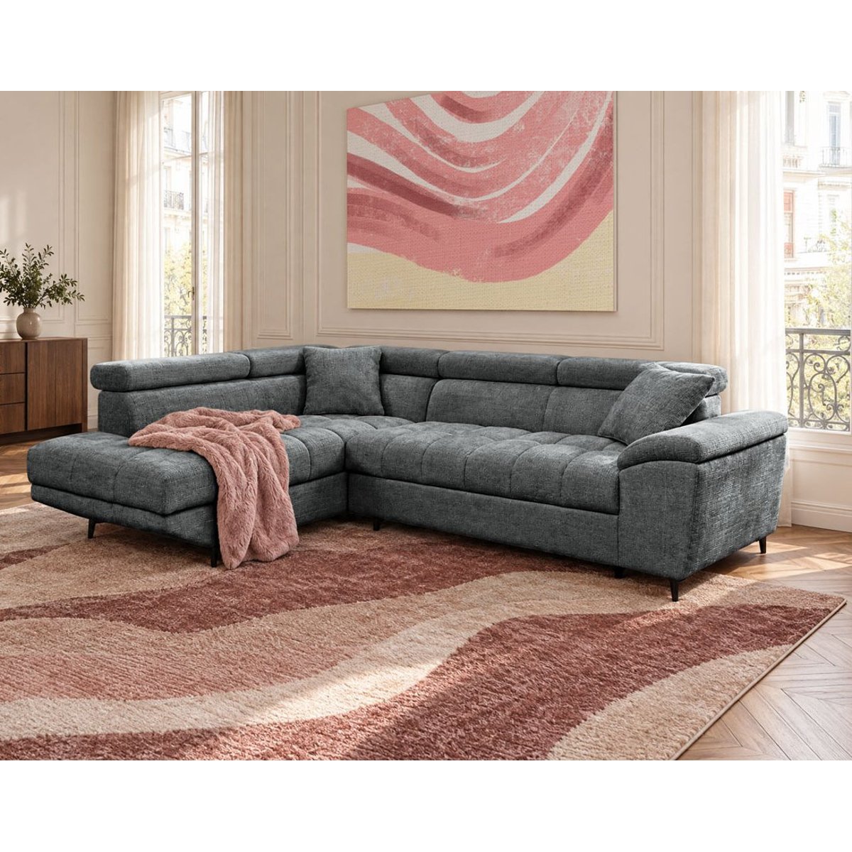 Canapé d'Angle Convertible 5 places - CAMILLE gris anthracite, BEST MOBILIER