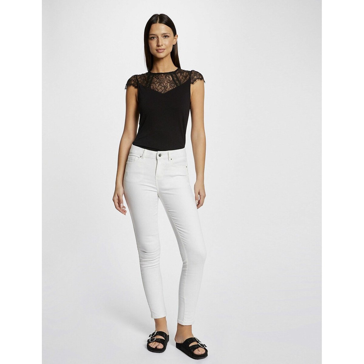 T-shirt col rond manches courtes noir, MORGAN
