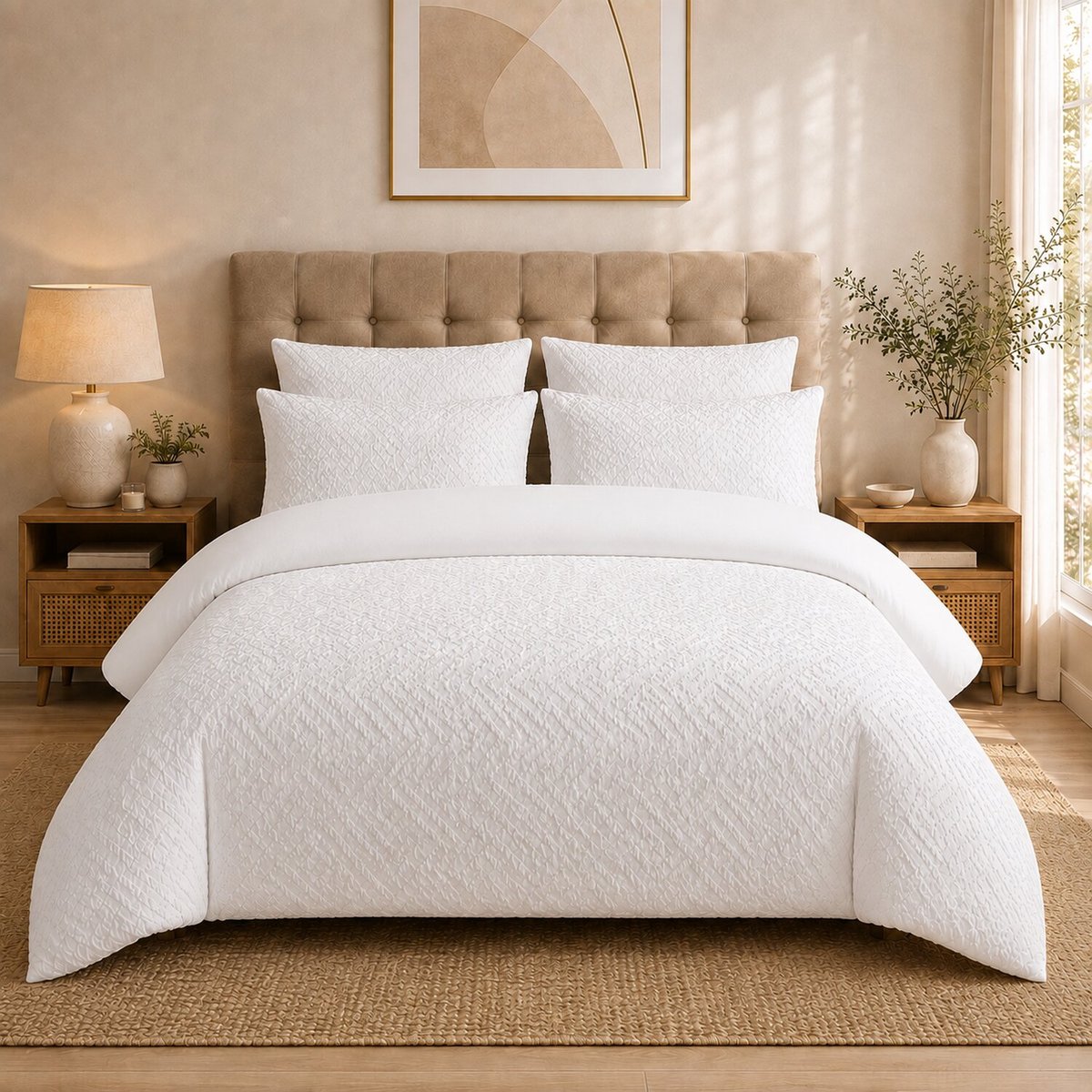 Parure de lit microfibre jacquard motif chevrons blanc, EDA blanc, C DESIGN HOME TEXTILE