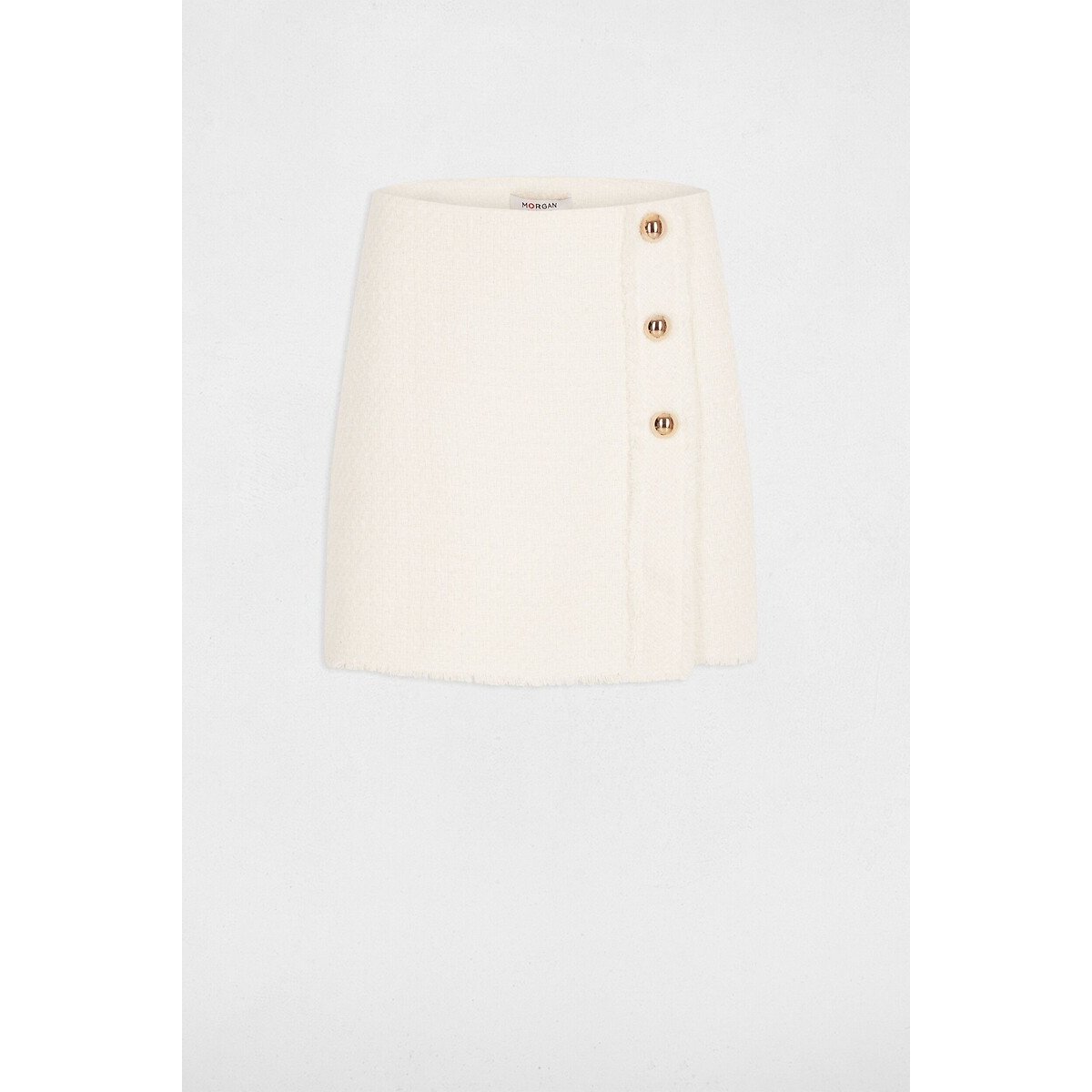 Falda corta de tweed crudo, MORGAN