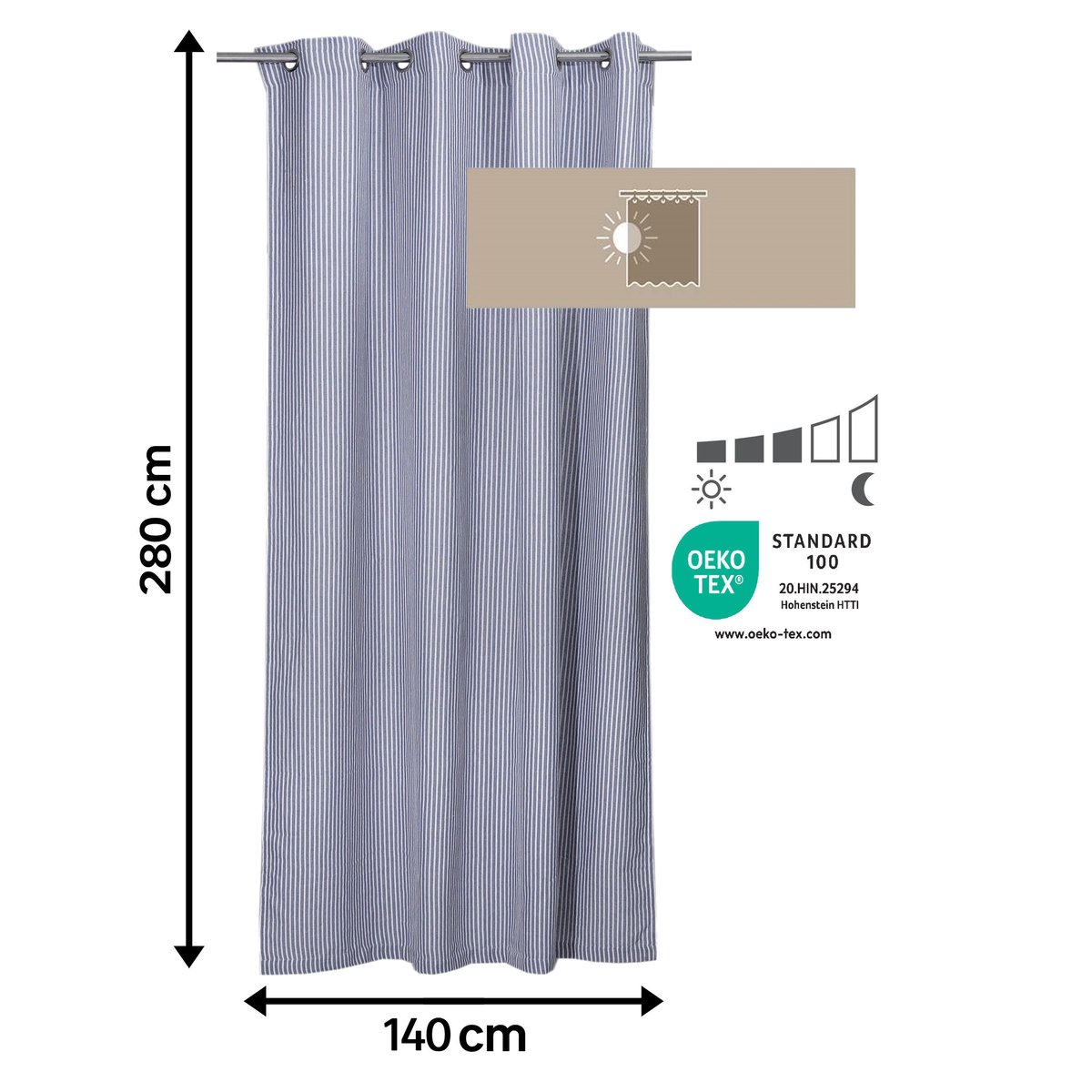 Rideau tamisant coton, BENISA bleu, blanc, INSPIRE
