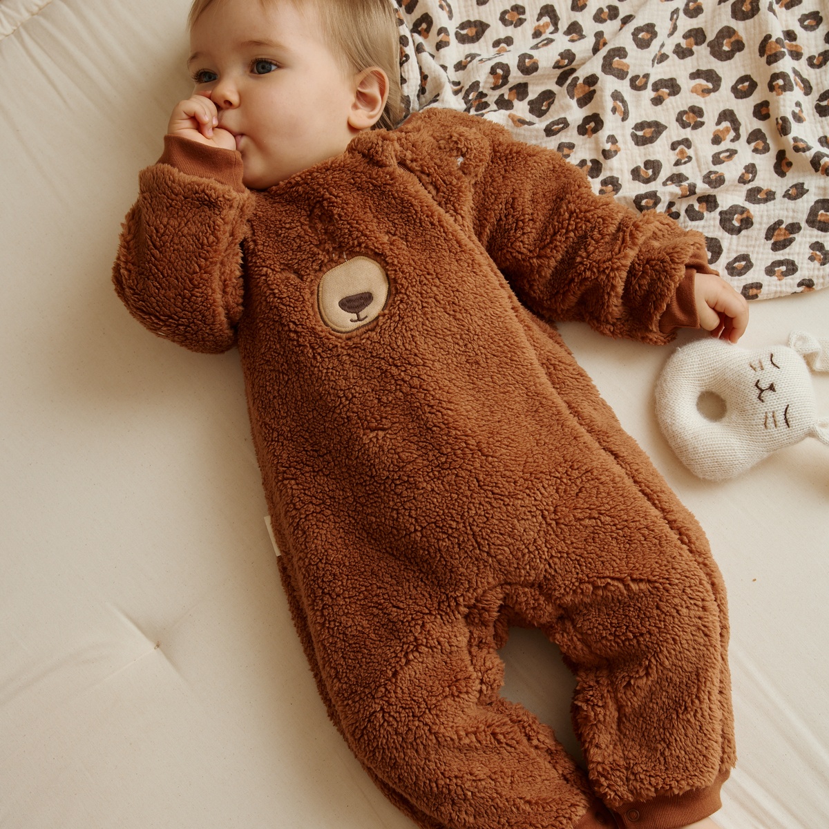 Surpyjama bébé en sherpa Moka marron, PETIT BEGUIN