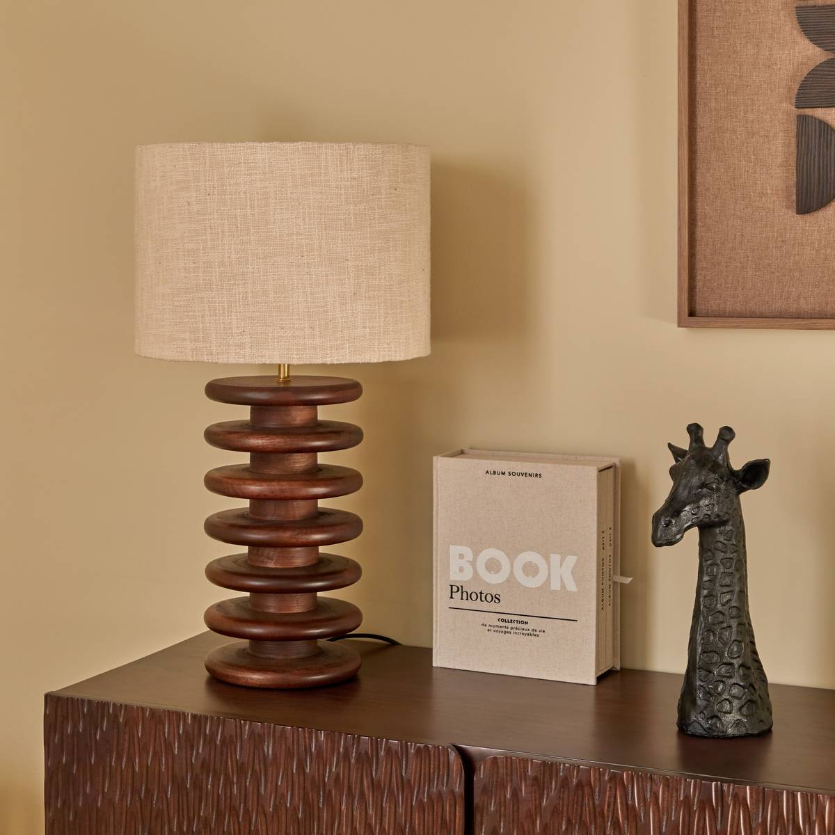 Lampe cylindrique en manguier ROCHI marron, ATMOSPHERA