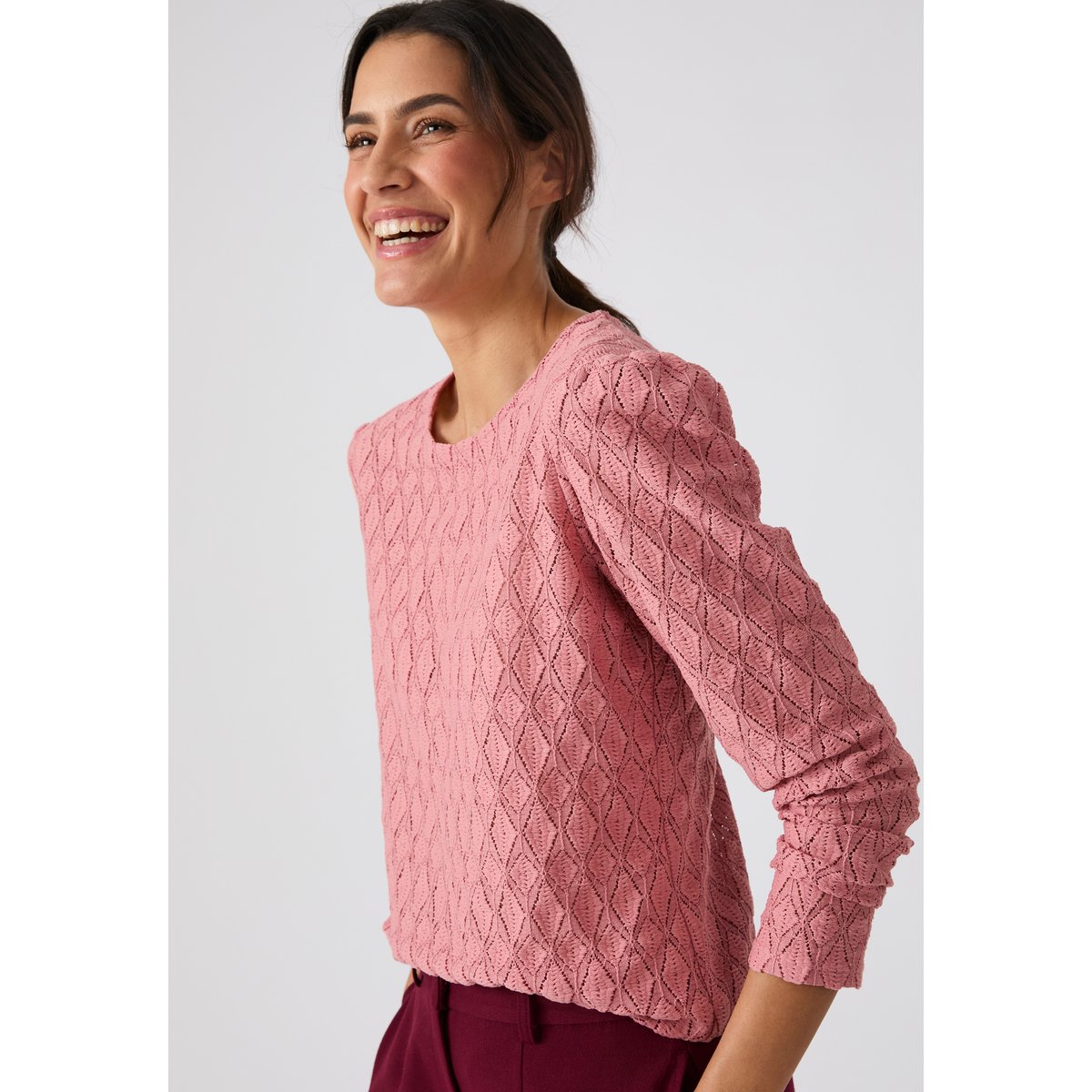 T-shirt en maille texturée vieux rose, DAMART