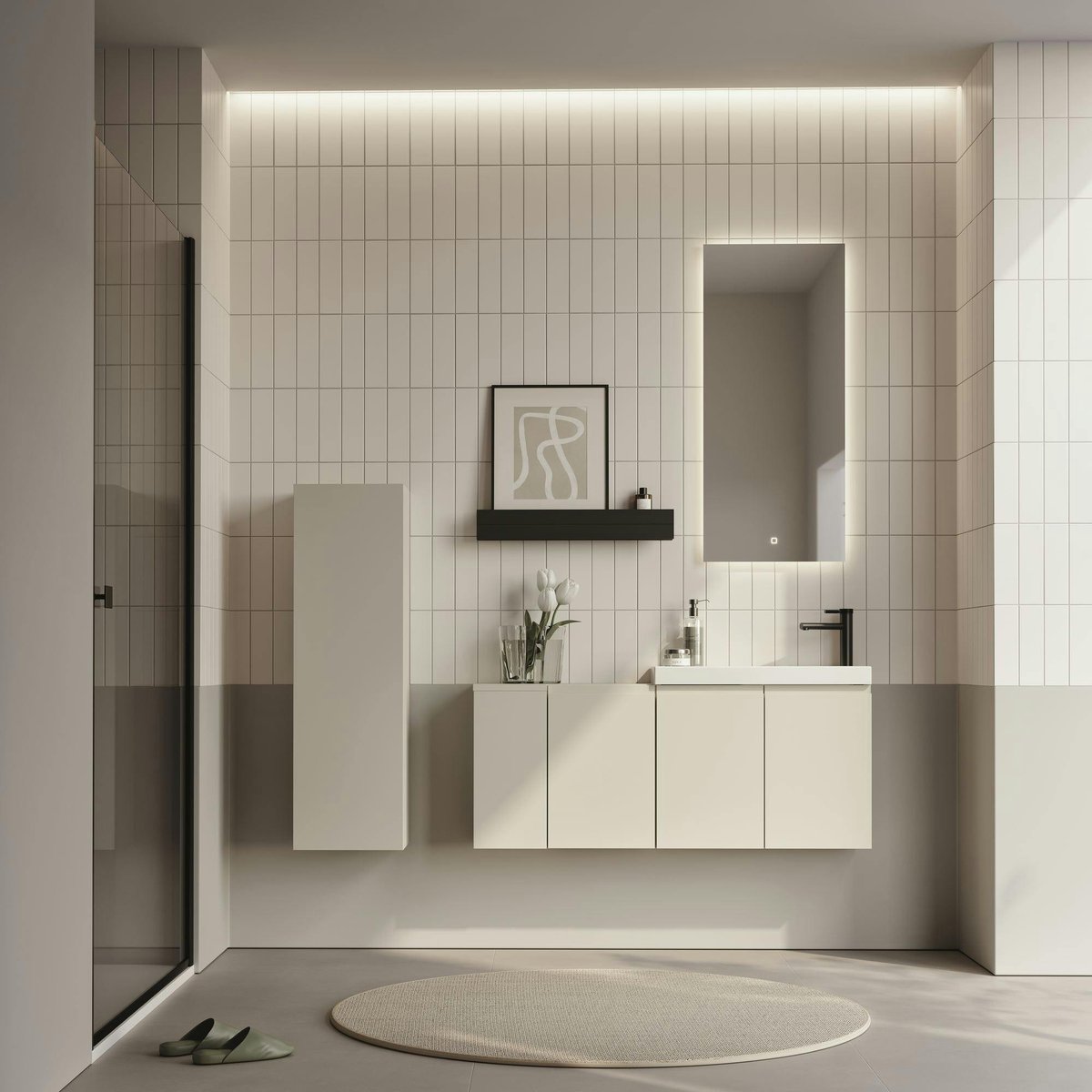 Meuble + vasque lave-mains suspendu 110 cm IRIS cachemire, PIER IMPORT