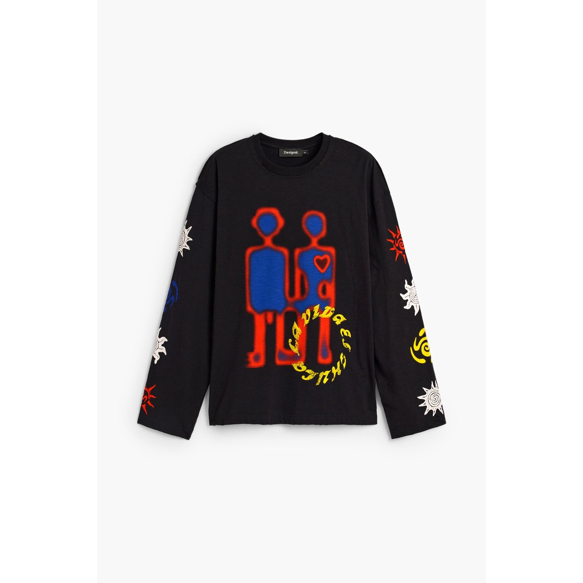 T-shirt à manches longues imprimé noir, DESIGUAL