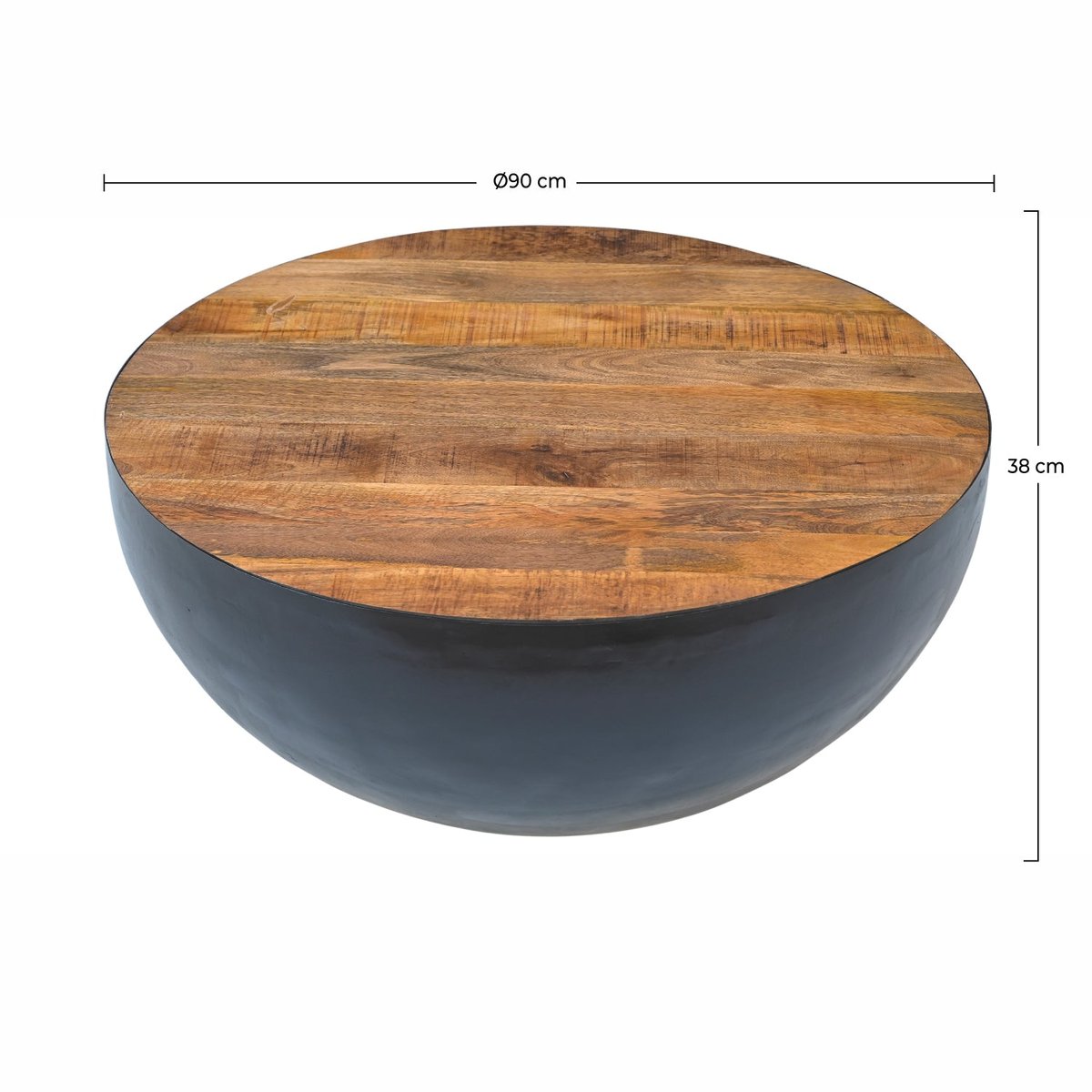 Table basse ronde en bois massif et métal D90 cm - TAJY bois foncé et noir, MAISON PAVANE