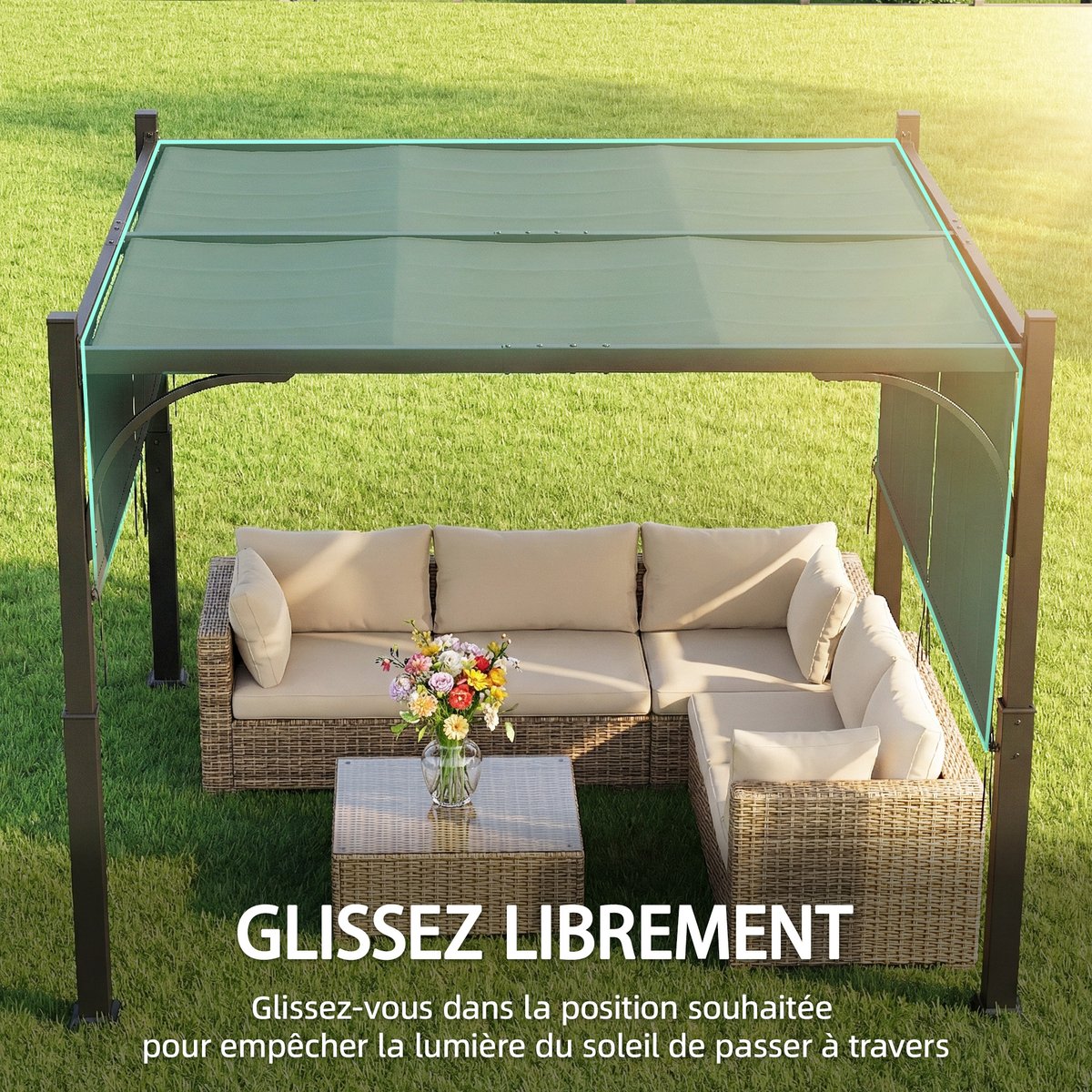 Pergola de jardin 3 x 3 m auvent coulissant métal galvanisé gris, OUTSUNNY