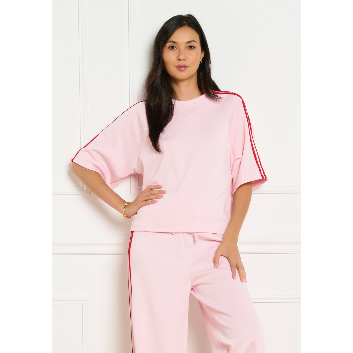 T-shirt sportswear à bandes rose nude, LOLALIZA