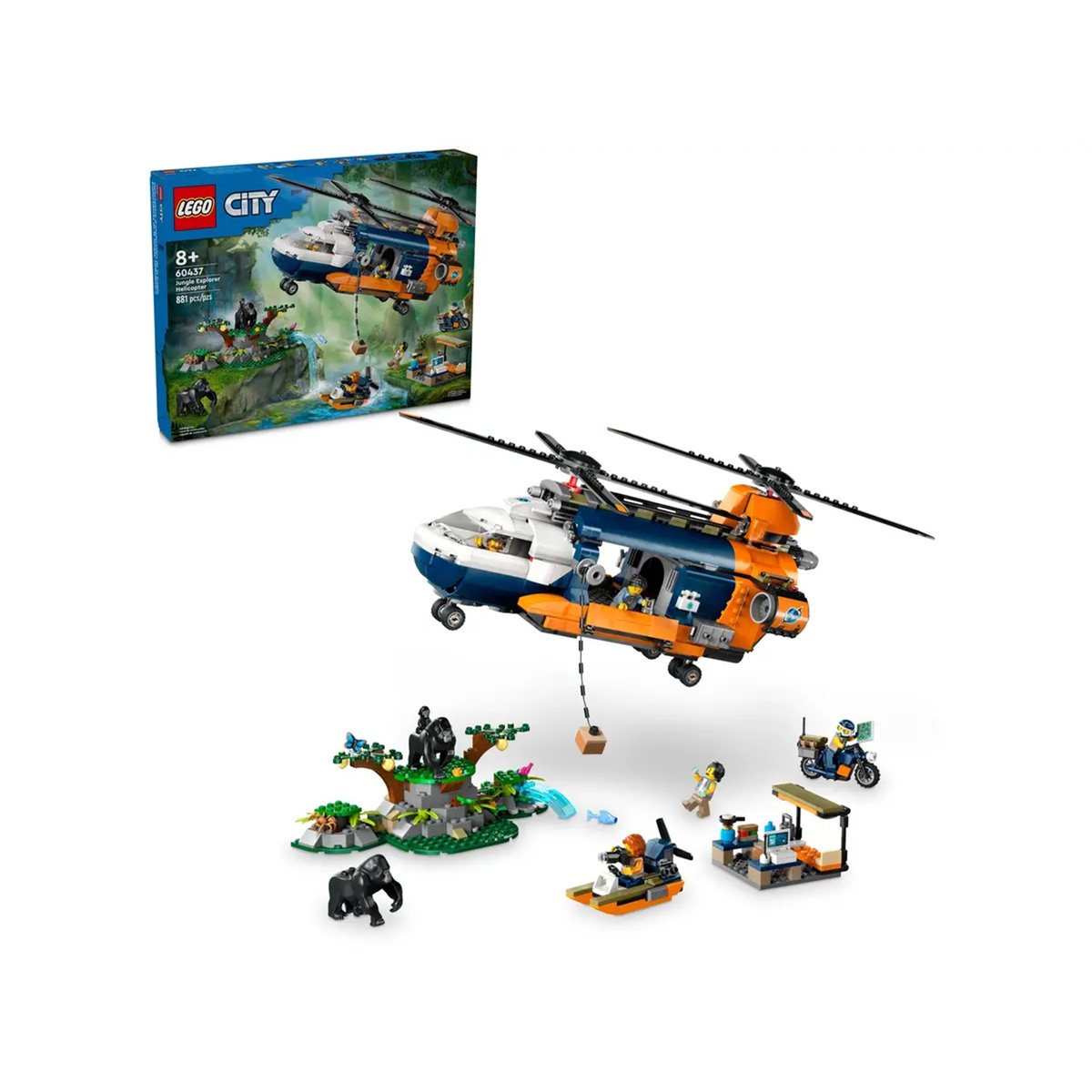 City L'hélicoptère de l'explorateur de la jungle au camp de base multicolore, LEGO