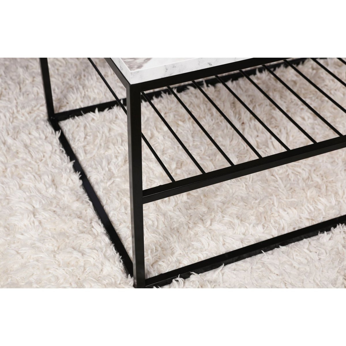 Table basse 1 étagère grillage avec structure en acier design industriel blanc, TOILINUX
