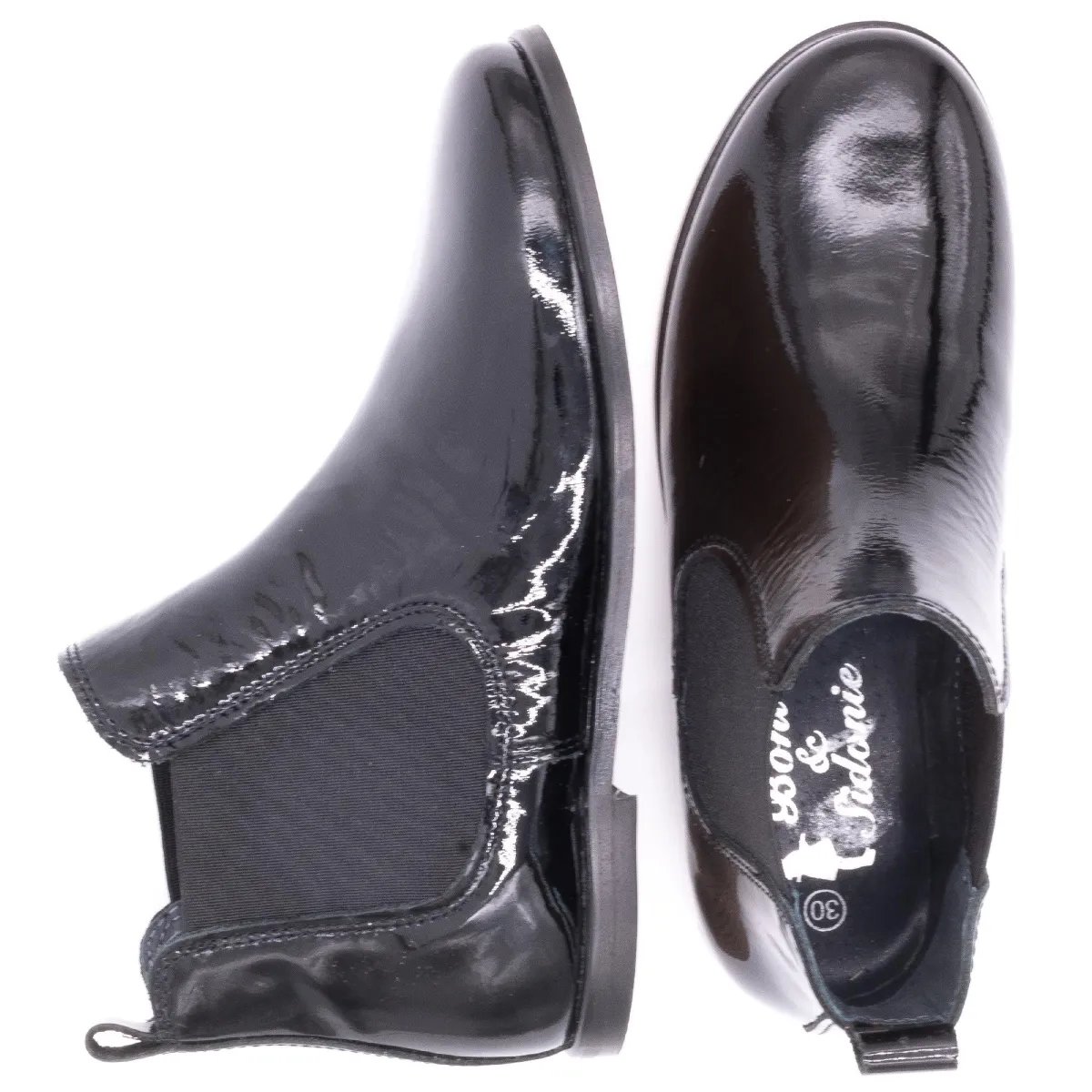 Boots chelsea en cuir vernis GILDAS vernis noir, BONI&SIDONIE