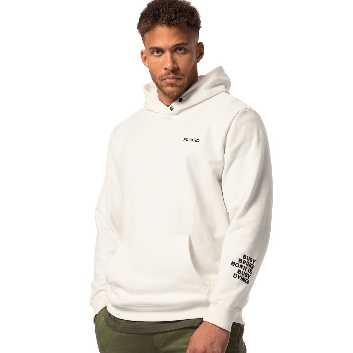 Sweat à capuche. Coupe oversized et imprimé blanc cassé, STHUGE