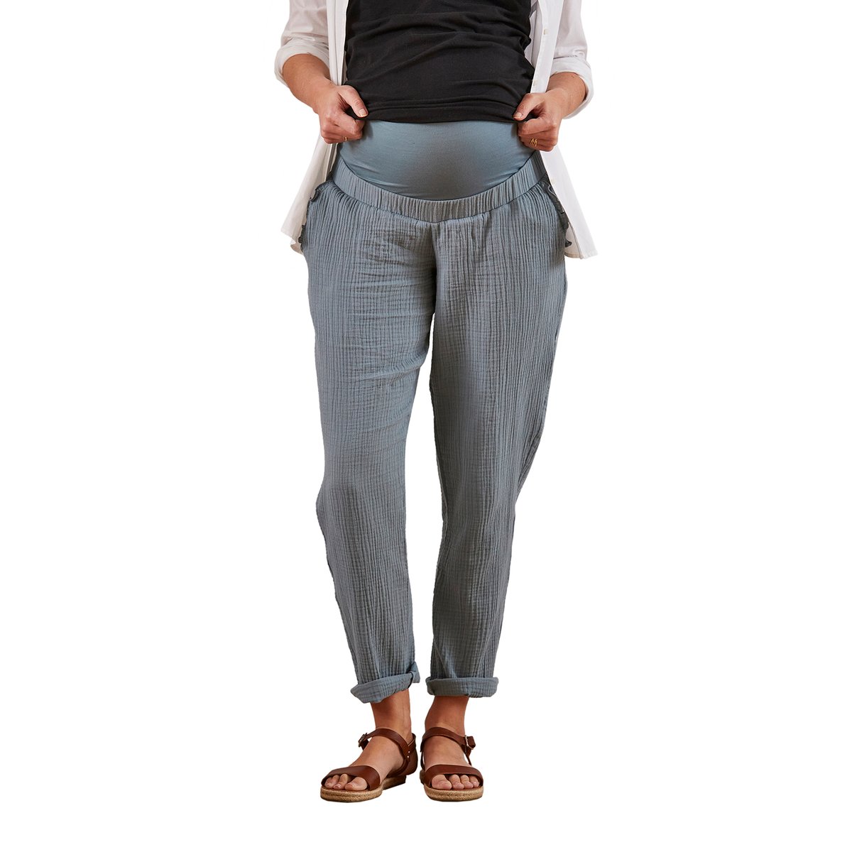 Pantalon de grossesse en gaze de coton vert, VERTBAUDET