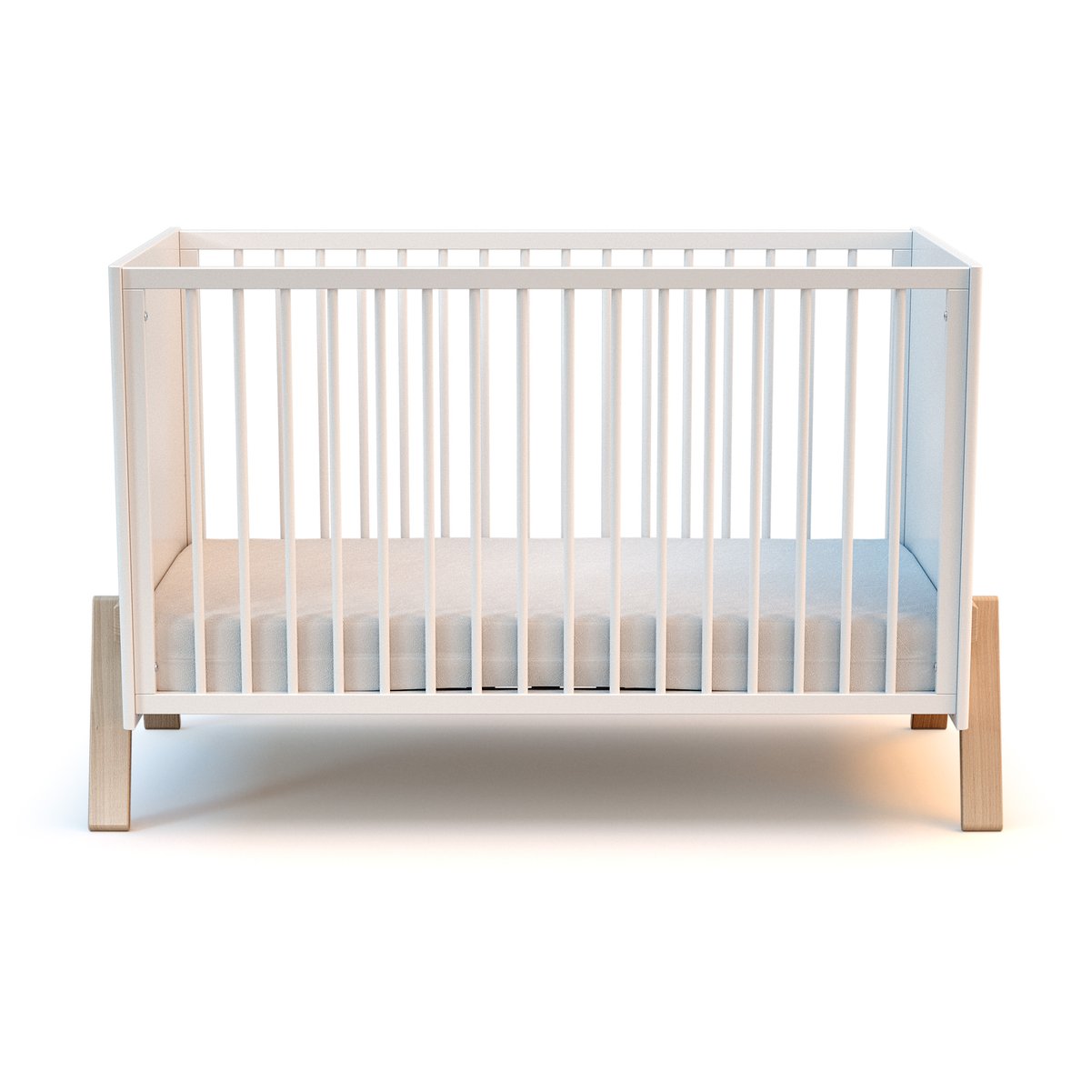 Lit bébé en bois CANAILLE blanc et hêtre, AT4