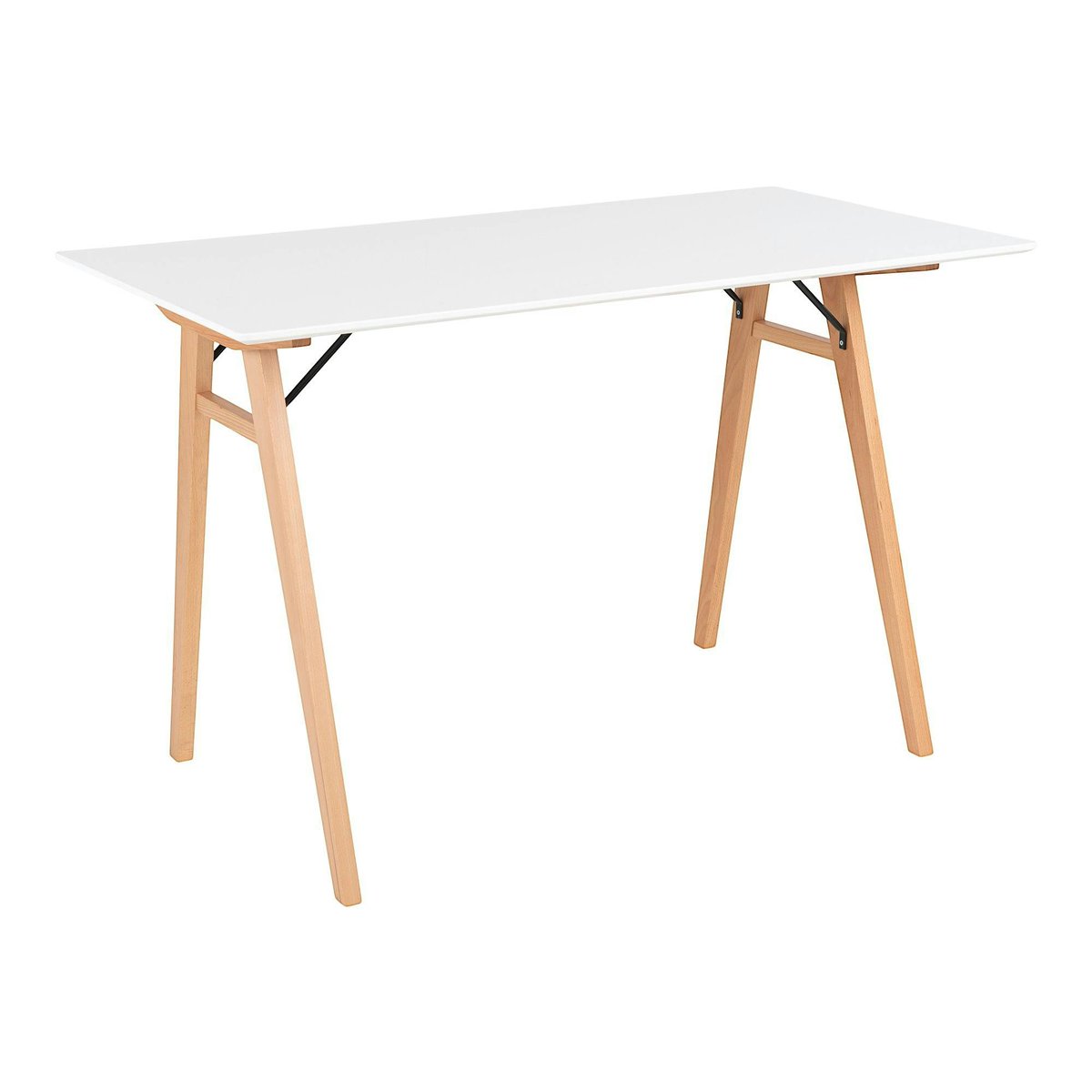 Bureau blanc moderne pieds bois style tréteau 120 cm OTTA blanc, PIER IMPORT