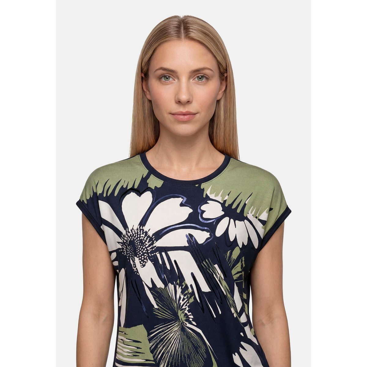 Haut imprimé à cordon coulissant sous tunnel dark blue/khaki, BETTY BARCLAY