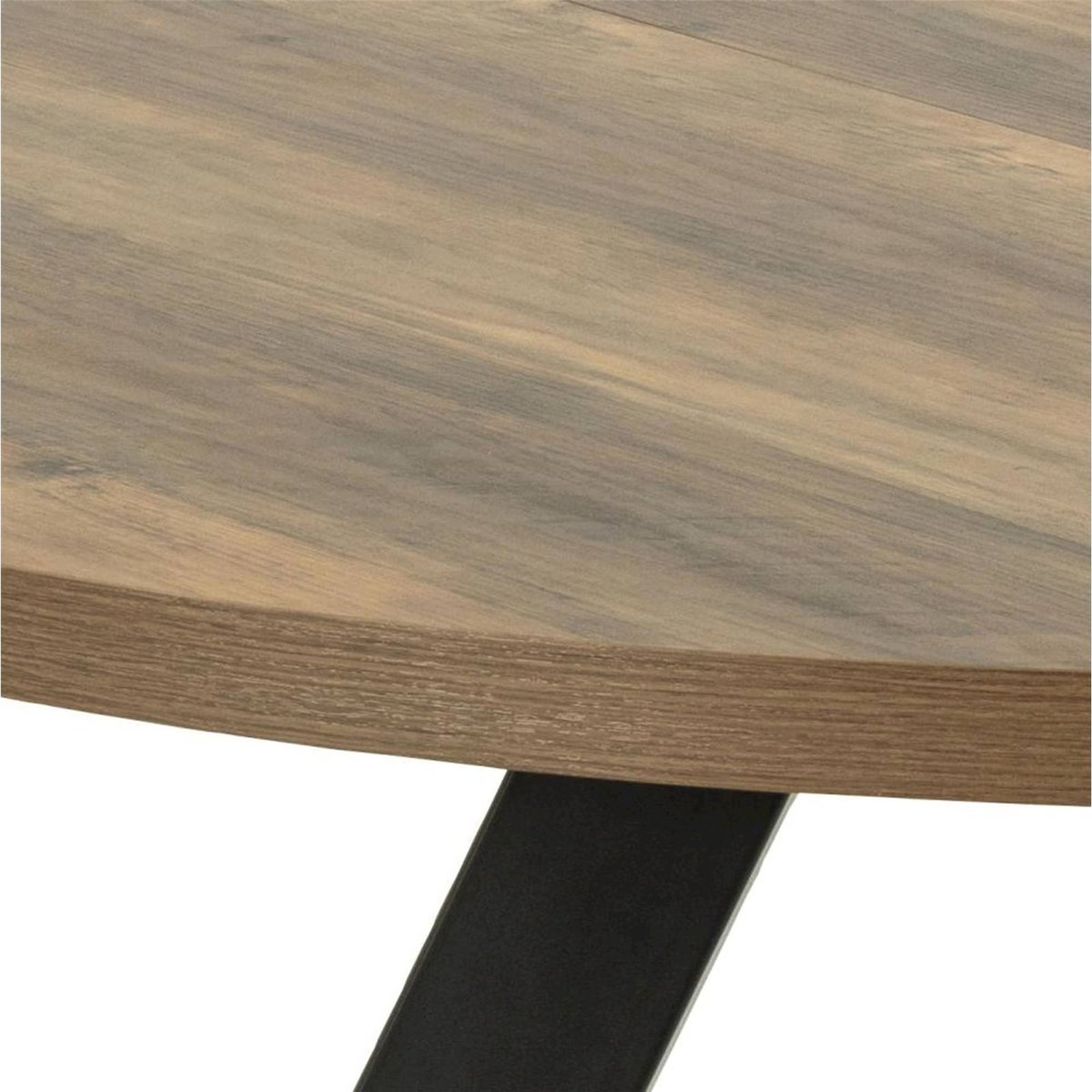 Table à manger ronde extensible AGADIS chêne structuré et noir mat, RECOLLECTION