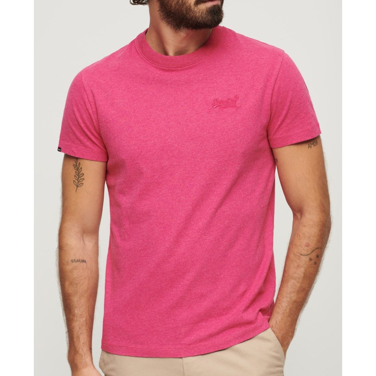 T-shirt col rond Vintage Logo magenta chiné, SUPERDRY