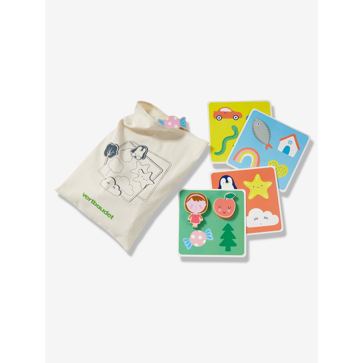 Jeu de reconnaissance tactile en bois multicolore, VERTBAUDET