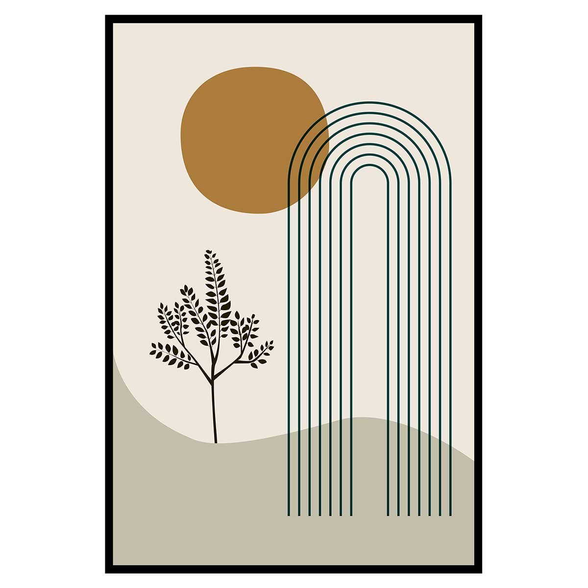 Affiche encadrée arche moderne paysage affiche + cadre en métal - noir, HEXOA